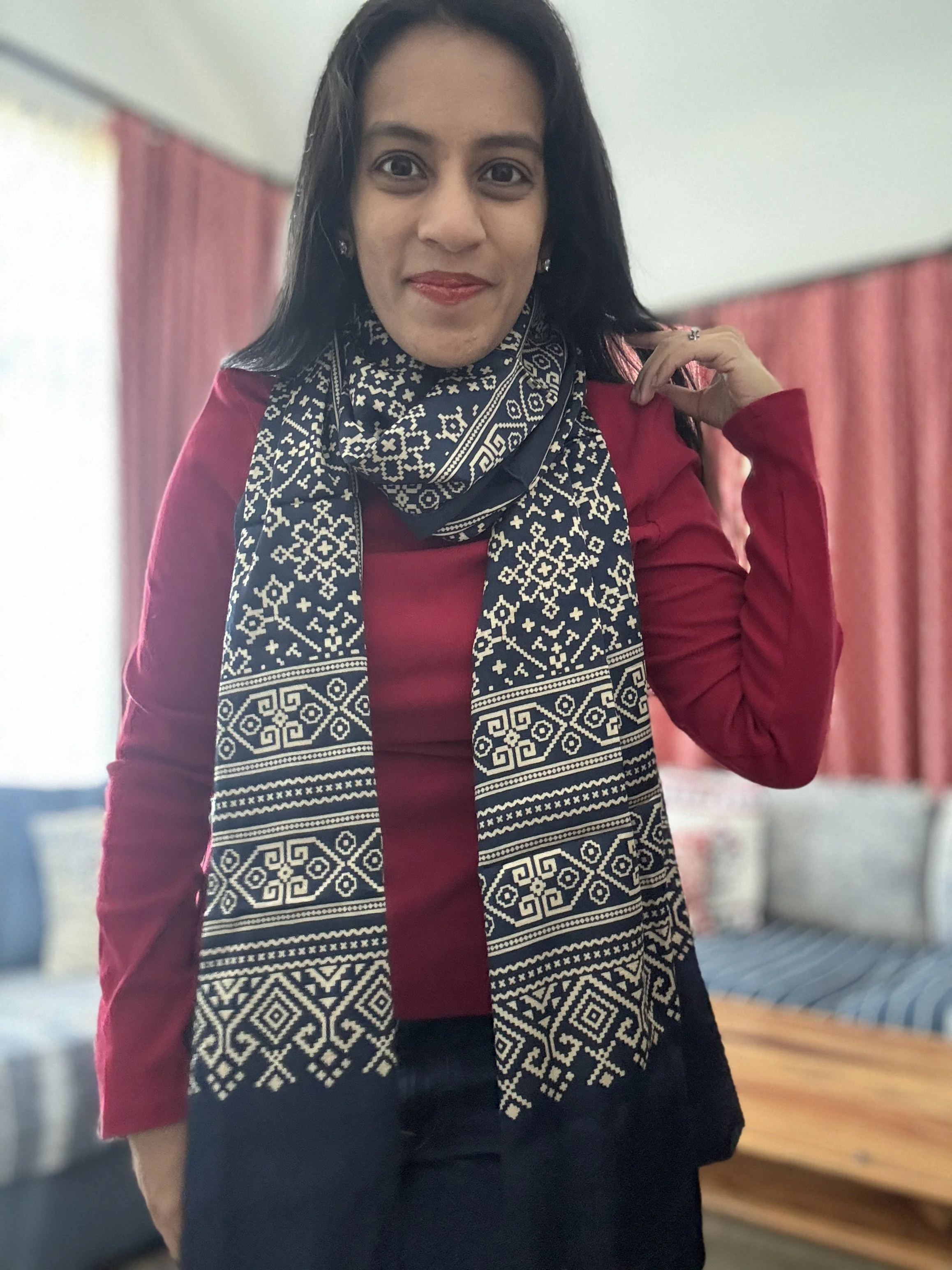 Mashru Silk Cotton Scarf- Komal (Soft)- Indigo