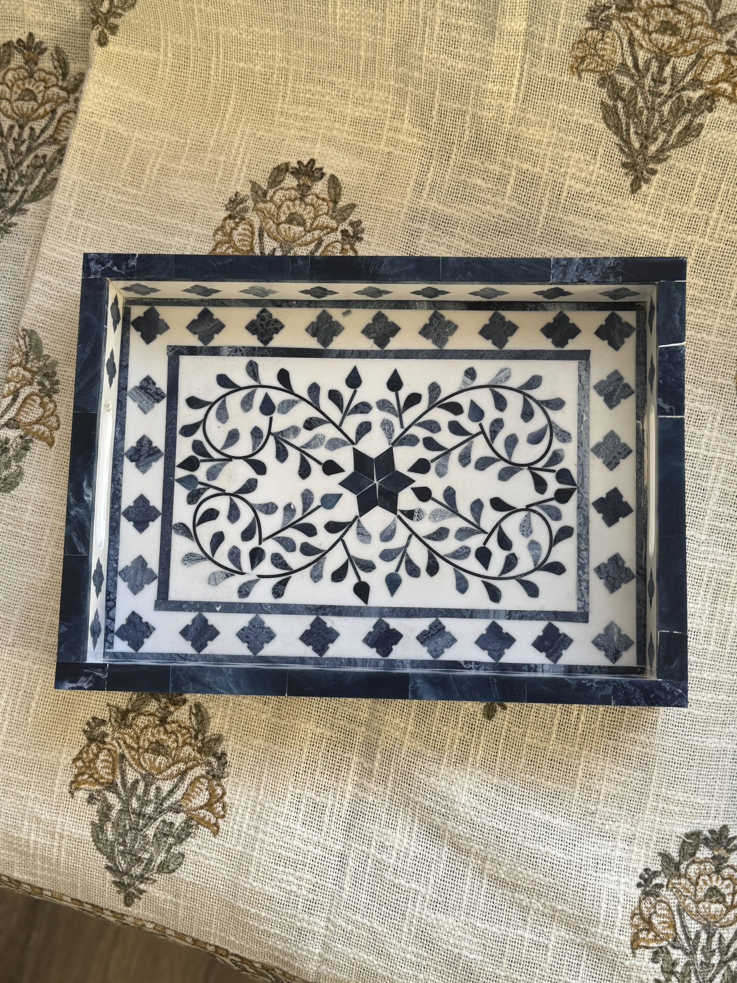 Inlay Wood Serving Tray- Indigo