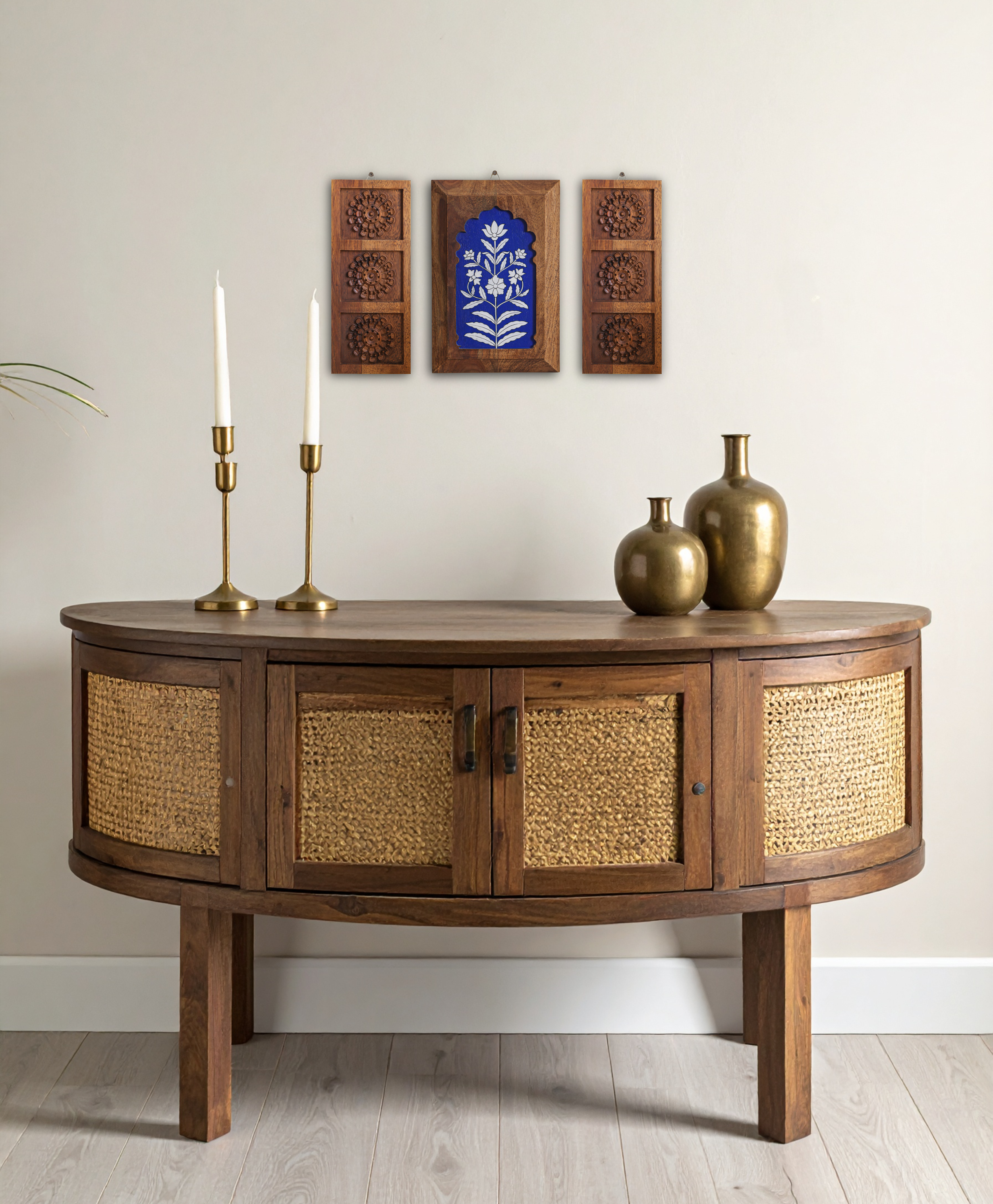Handpainted Wooden Wall Plates- Set of Three (Jharokha)