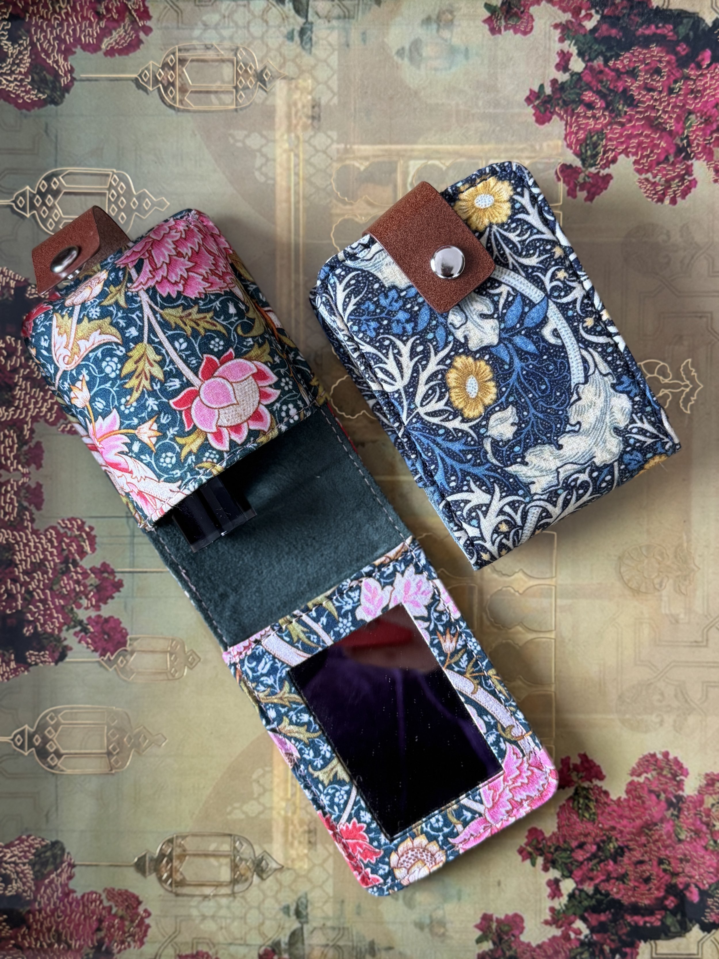 Printed Cotton Lipstick Case: Midnight Navy & Pink