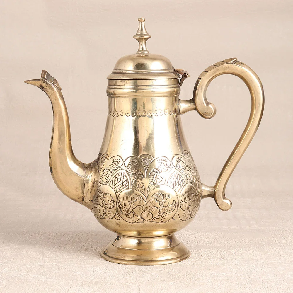 Vintage Brass Tea Kettle with engraving