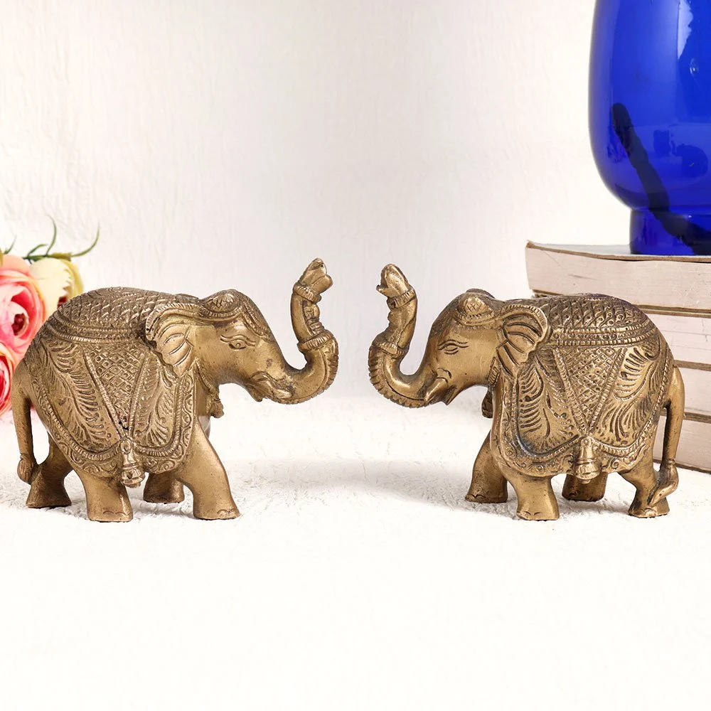 Set of Two Brass Elephants- Trunk Up