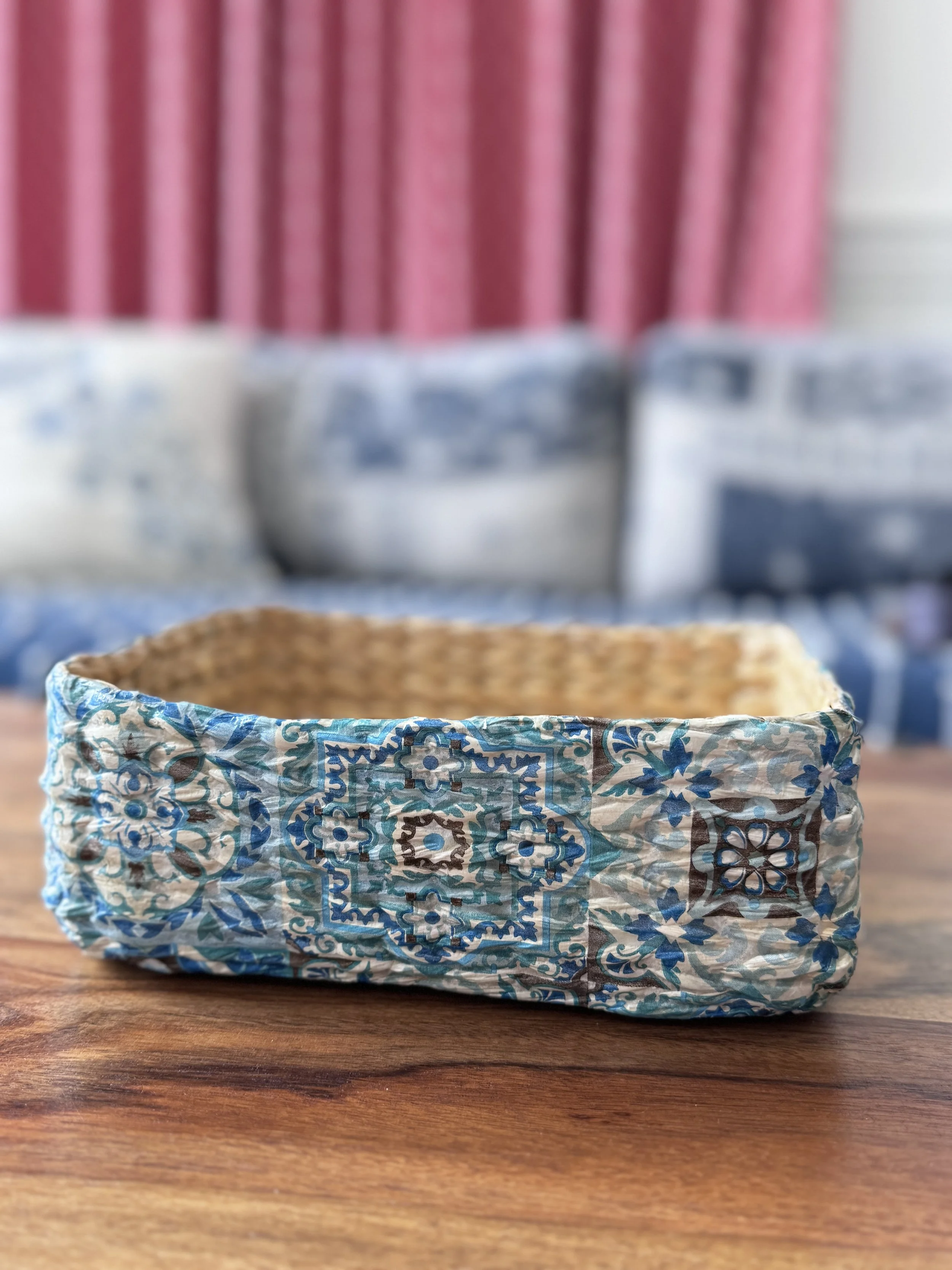 Seagrass Decoupage Storage Caddy - Blue