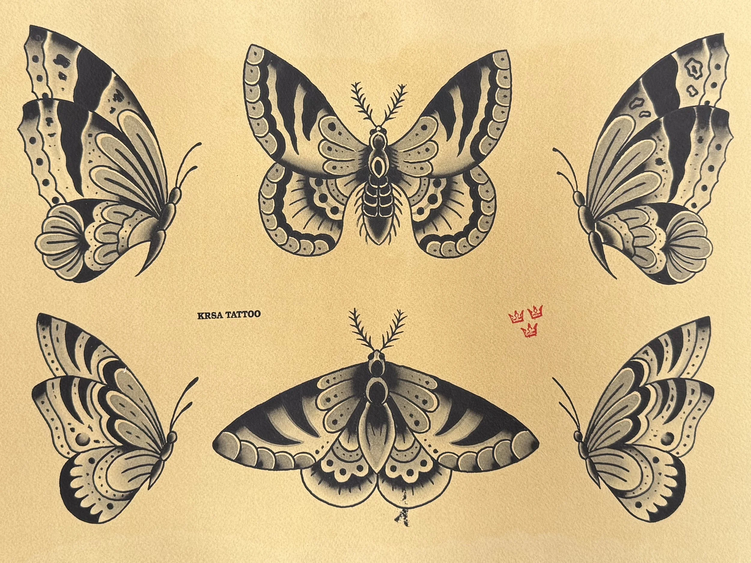 Tradiční design, traditional tattoo, tattoo flash, můra, moth