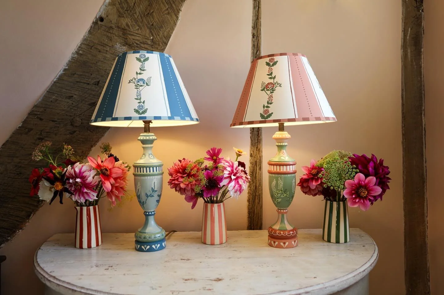 The Dulverton table lamps in pink and blue- now available to shop on my new website (link in my bio) 

So excited to have released a collection of hand-painted trays, lampshades and bases. 

#HandPaintedLampshade #BespokeLighting
#CustomLamp #Decorat