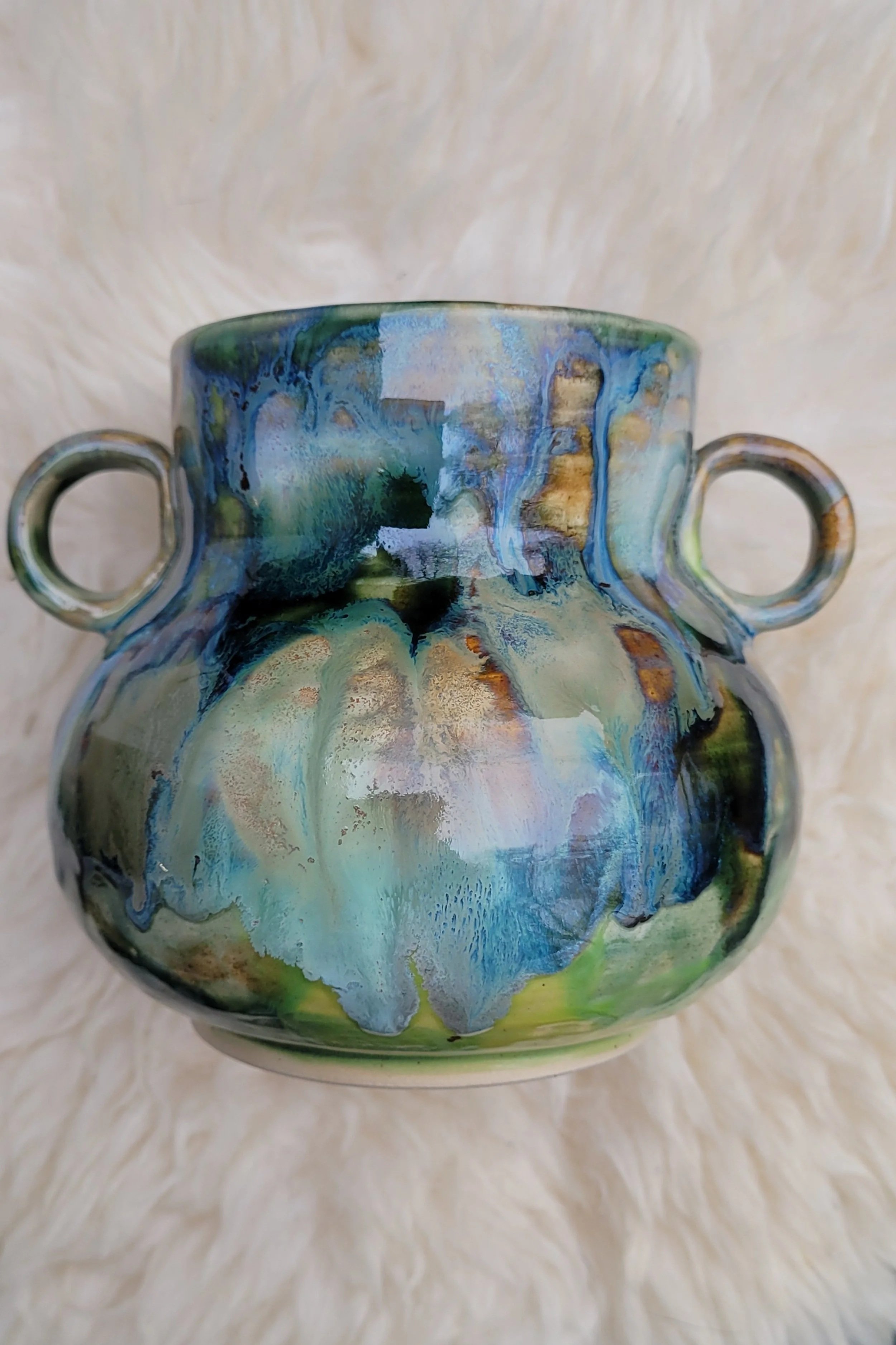 Eterisk Havgrøn og Midnatsblå Keramikvase – Håndlavet Unika-Kunst