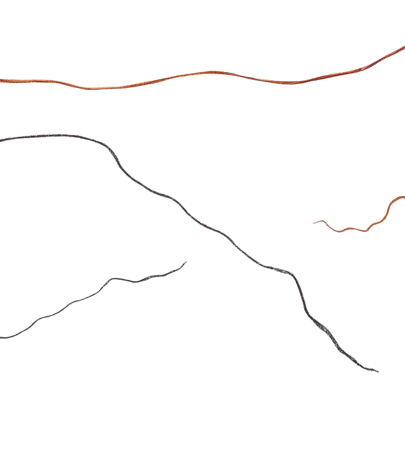Close-up of several thin, wavy wires or filaments in different colors against a black background.