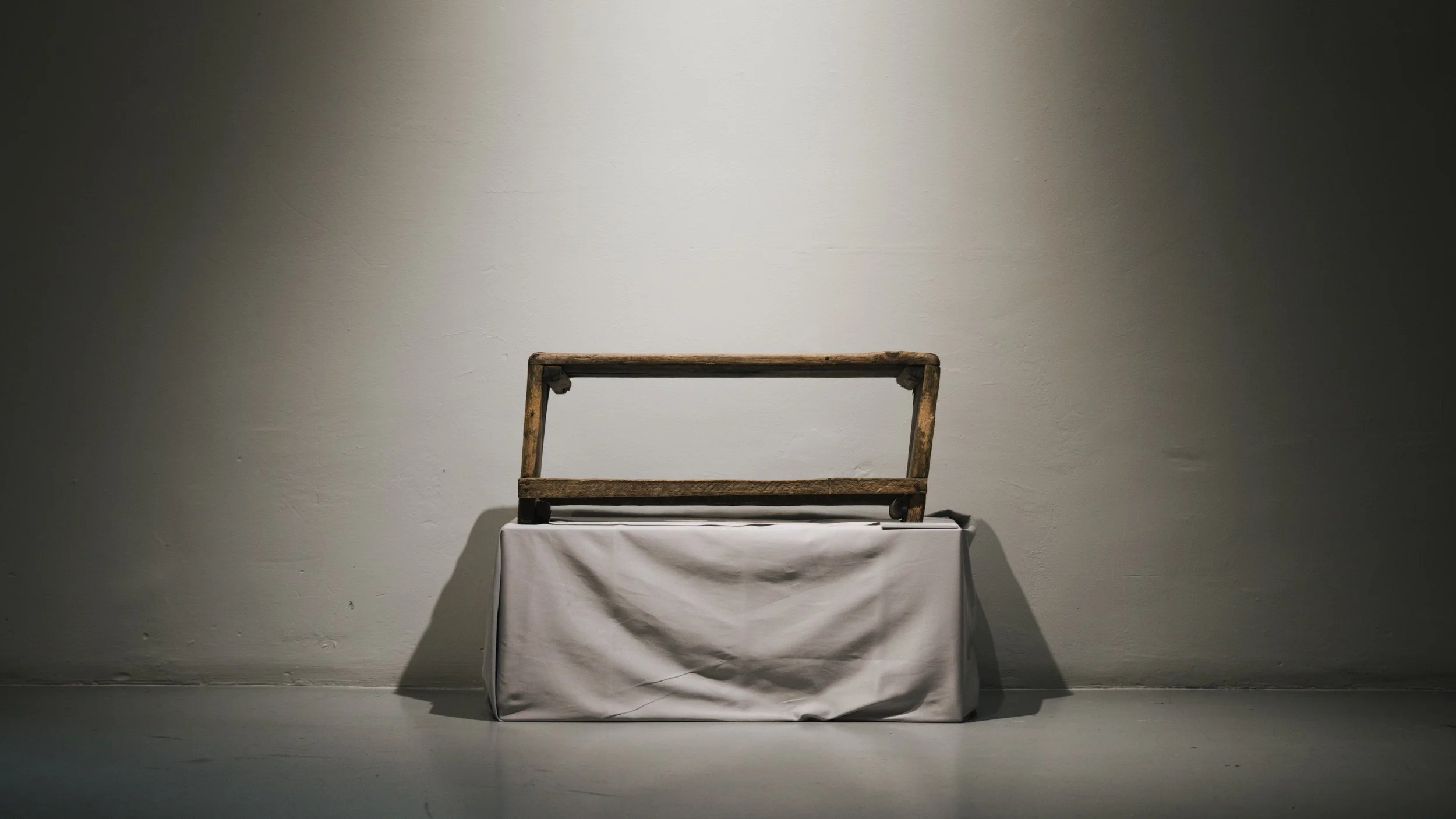 Inheriting, ready-made installation, a wooden bench  made by the artist’s grandfather by Andrada Lolu. Photo by Daniel Truța.