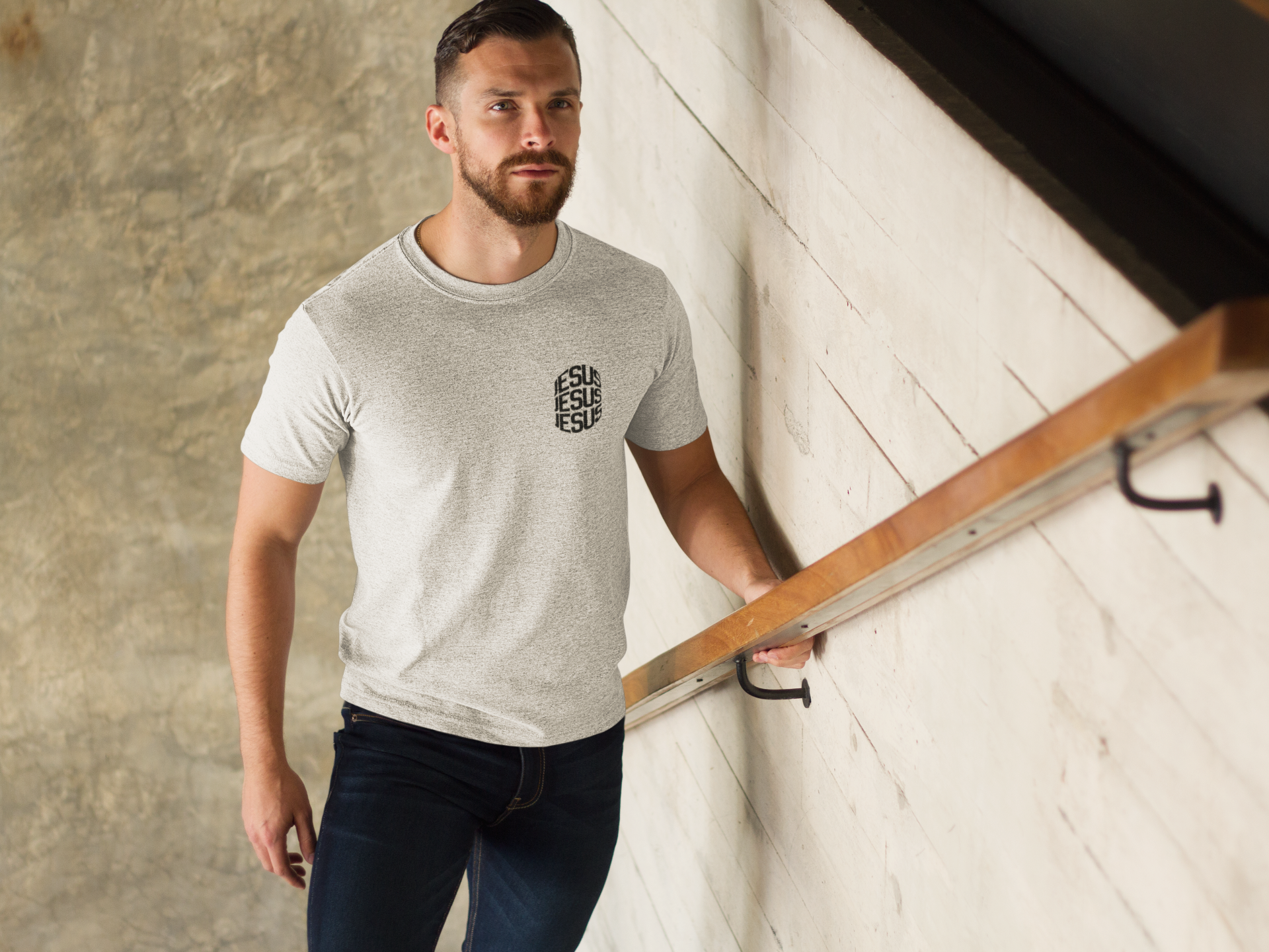 man-walking-up-a-set-of-stairs-t-shirt-mockup-a8578.png