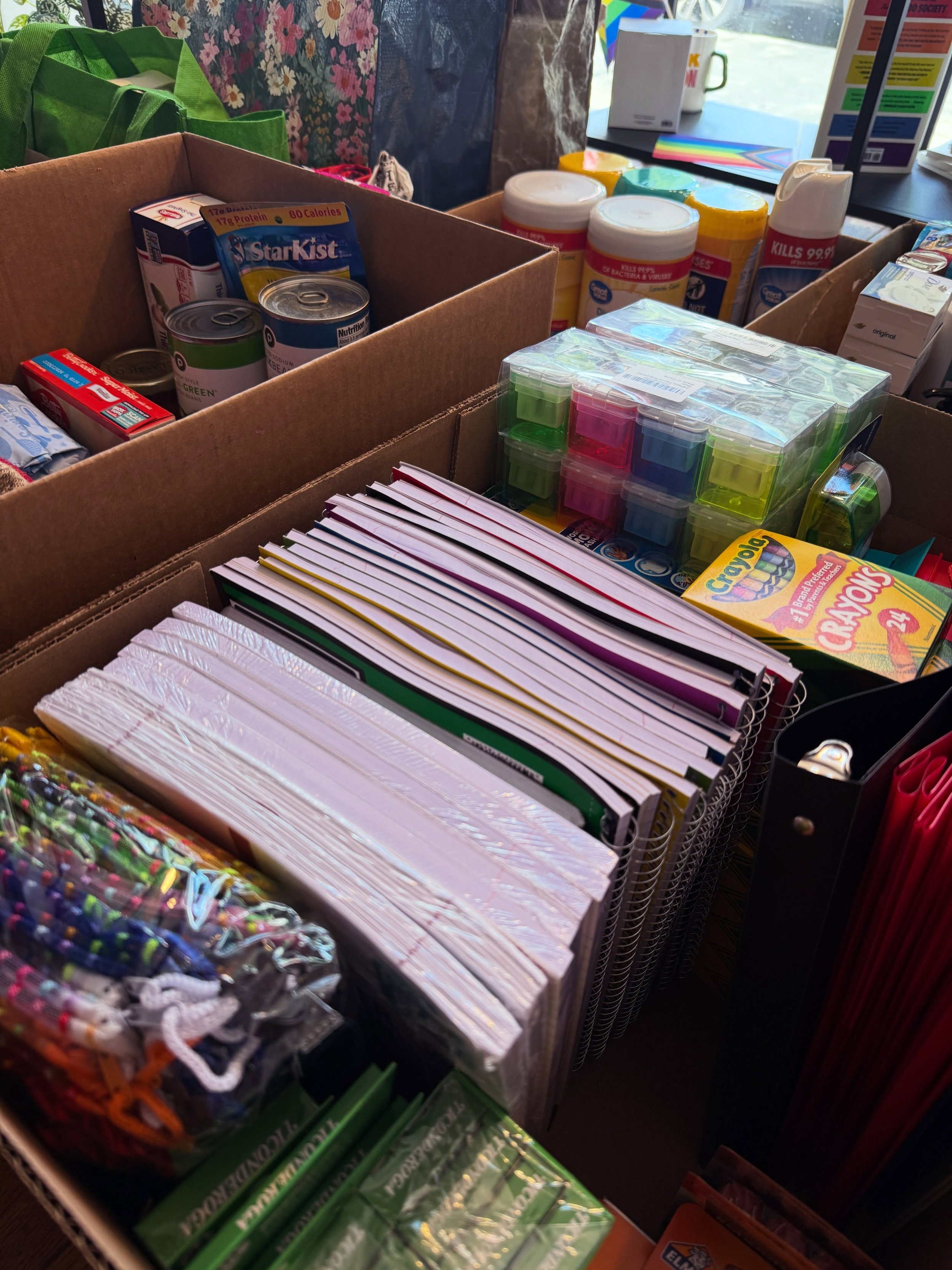 Thank you so much to everyone who brought school supplies and other needful things by our shop these past two weeks for @broadrivermarket! We&rsquo;ve gathered four boxes and three shopping totes of food, toiletries, and back-to-school essentials. Ou