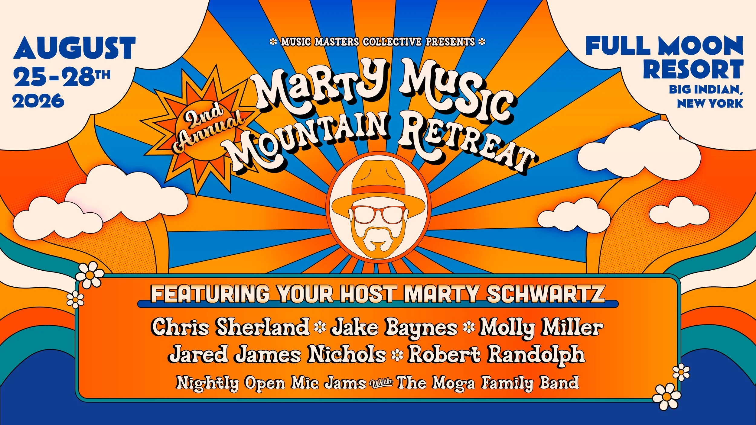 Music Masters Collective Presents The 2nd Annual Marty Music Mountain Retreat featuring your host: Marty Schwartz and Artists: Chris Sherland, Jake Baynes, Molly Miller, Jared James Nichols & Robert Randolph