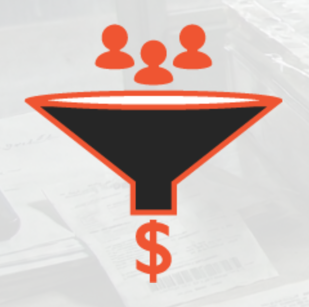 Graphic of a funnel with three human head and shoulder icons above the funnel and a dollar sign below the funnel.