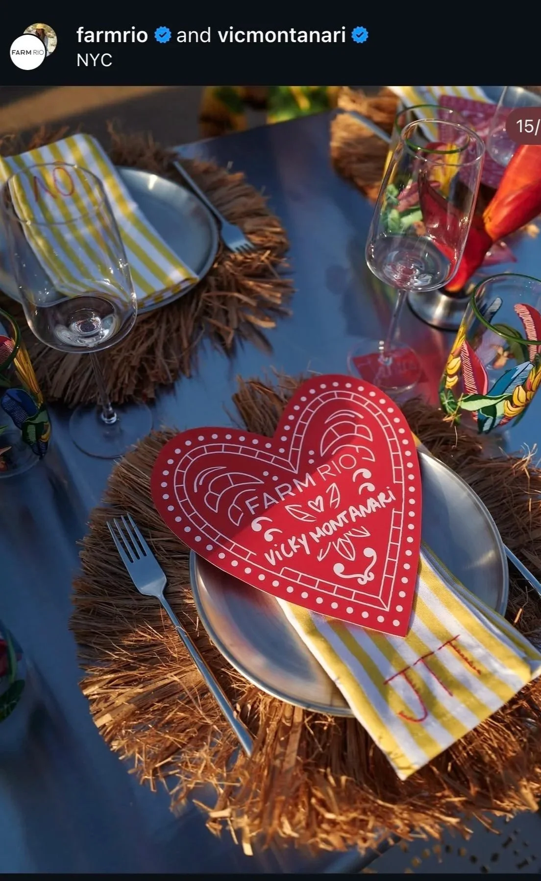 Custom dinner napkins for Farm Rio x Vicky Montanari event / Hand embroidered by Eliza / June 2026