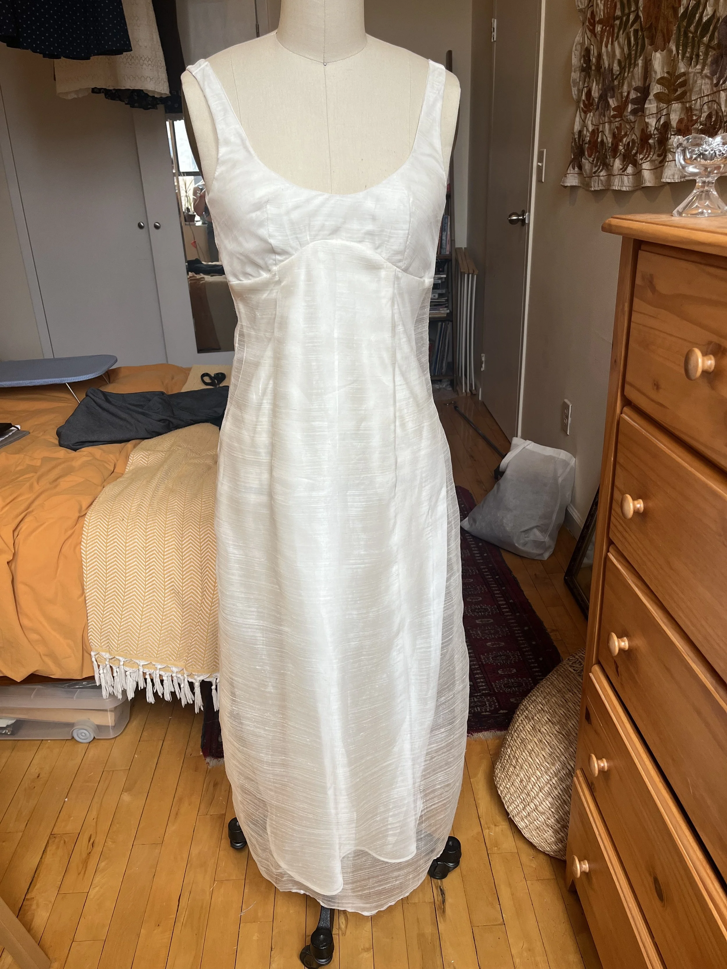 Custom wedding dress made from piña and lining fabric / Designed and sewn by Eliza