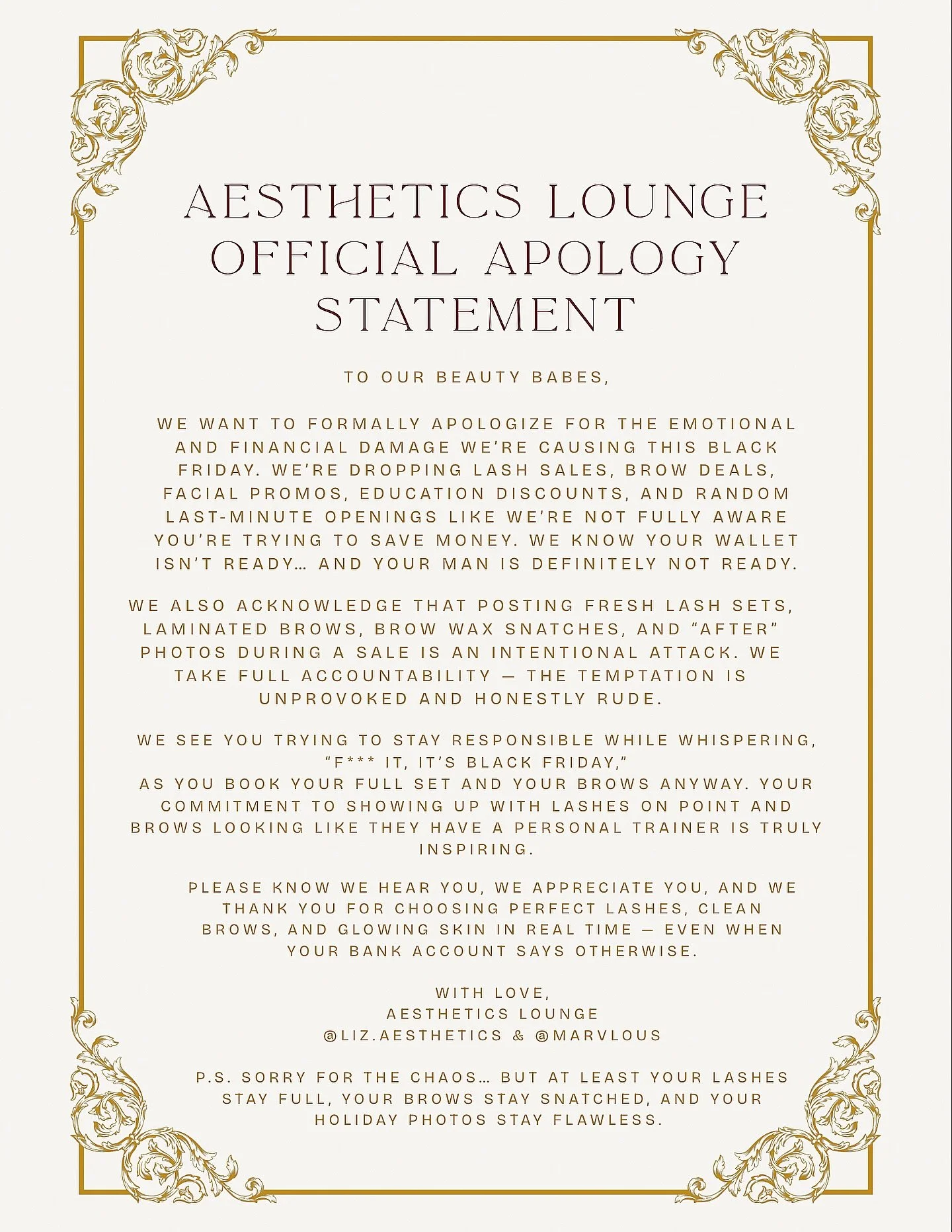 We sincerely apologize 😔

@liz.aesthetics11 &amp; @marlene.marvlous 

𝐒𝐔𝐈𝐓𝐄 𝐀𝐕𝐀𝐈𝐋𝐀𝐁𝐋𝐄 &mdash; 𝐅𝐈𝐑𝐒𝐓 𝟐 𝐖𝐄𝐄𝐊𝐒 𝐅𝐑𝐄𝐄 𝐑𝐄𝐍𝐓 
Perfect for a lash tech, brow artist, MUA, or esthetician looking to grow in a busy, beautiful, s