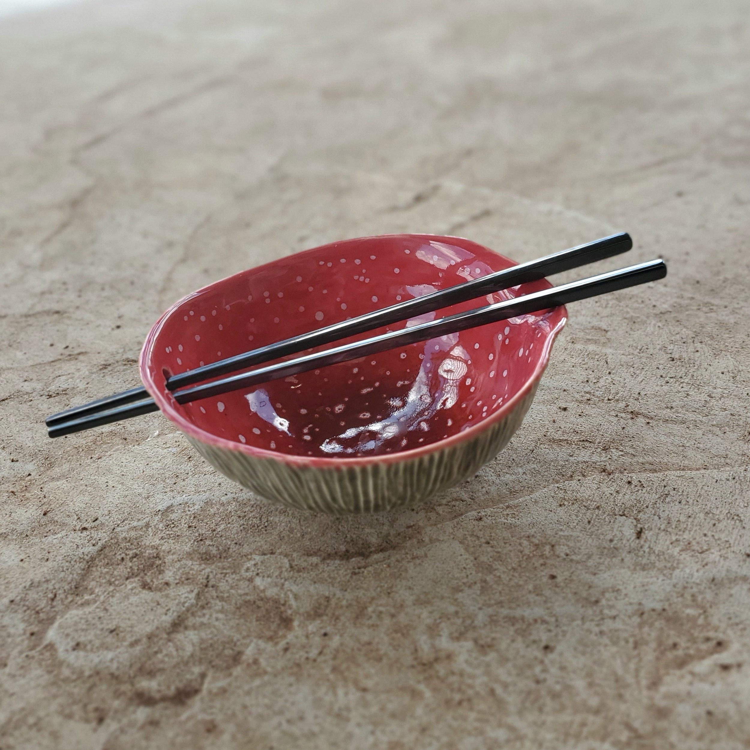 Ceramic rice bowl with chopstick holder