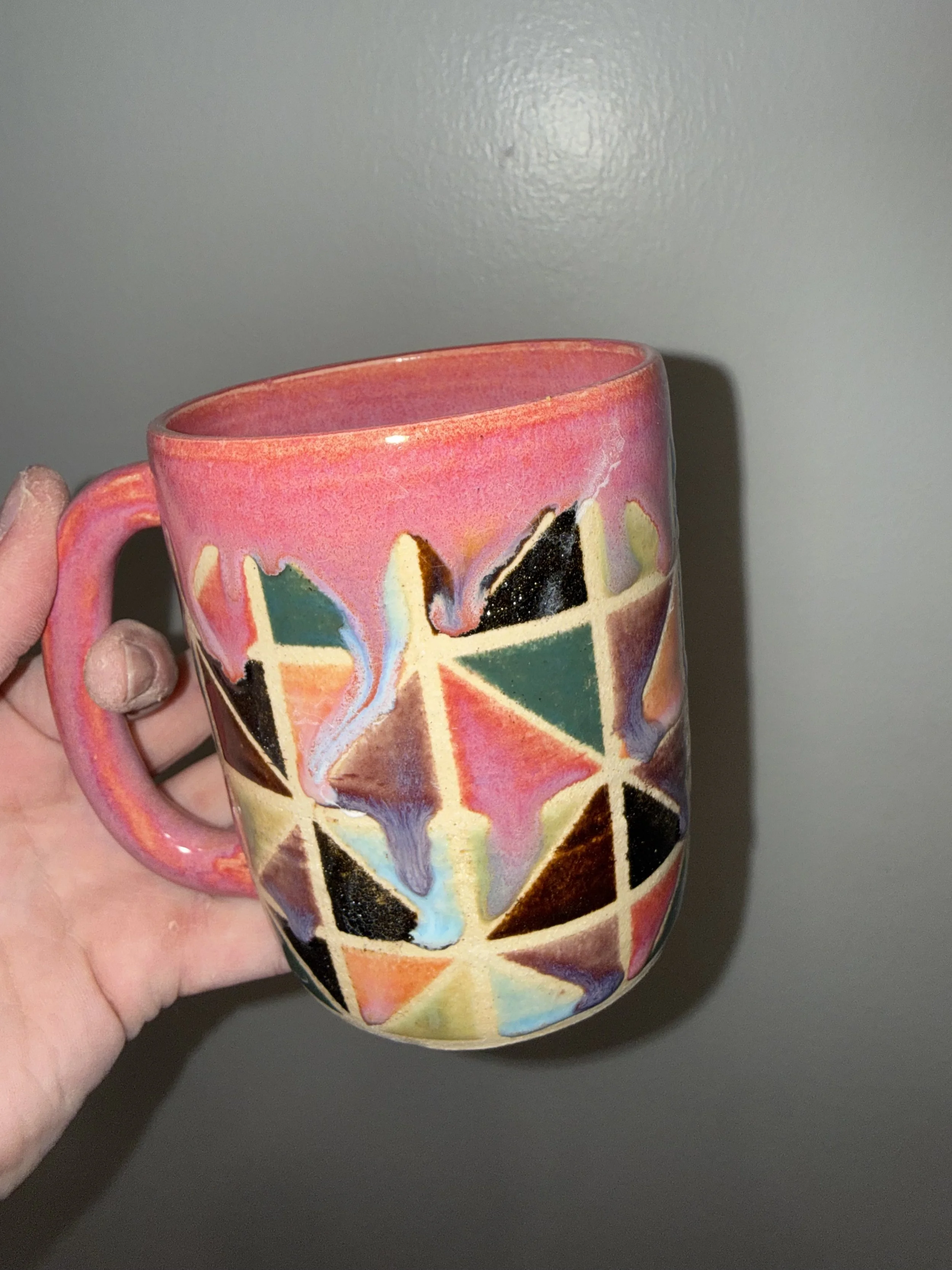 Multicolored Ceramic mug with geometric design