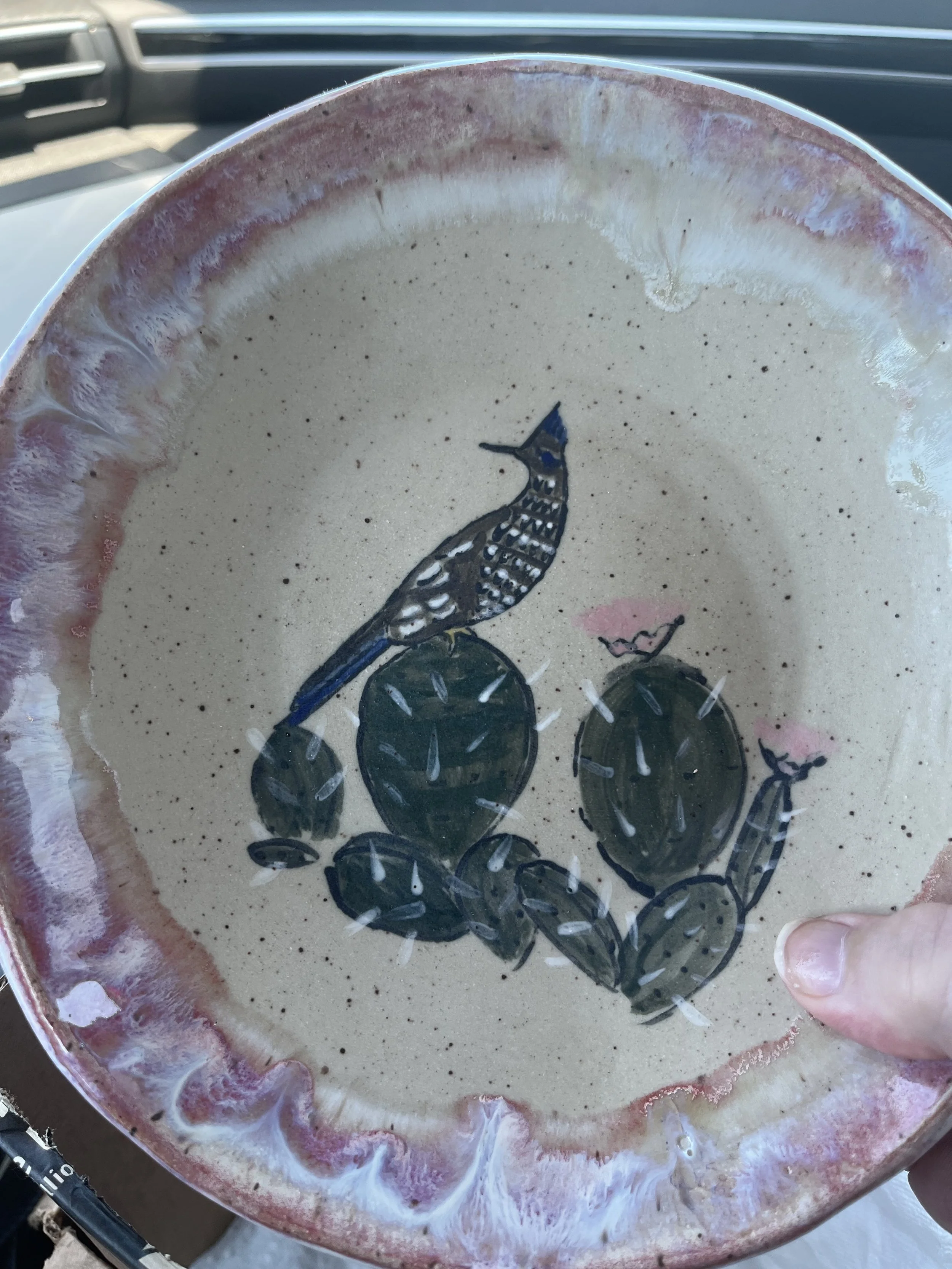 Ceramic Plate with cactus and bird