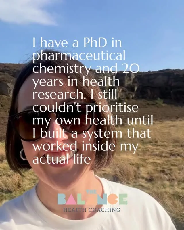 I have a PhD in pharmaceutical chemistry and 20 years in health research, but as a busy mum of 2, prioritising my own health was still a struggle until I built a system that works for my actual life.

That research career taught me something I didn't