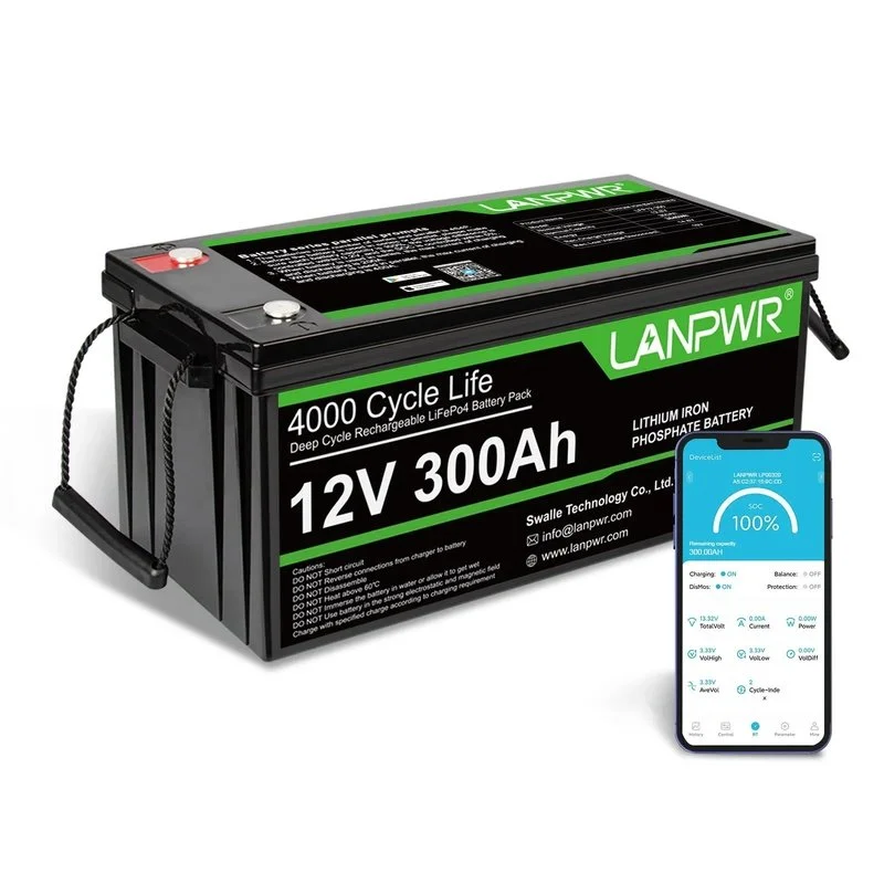 LANPWR 12,8 V 300Ah LiFePo4 -akku Bluetooth + BMS Isompiin virtapankkeihin