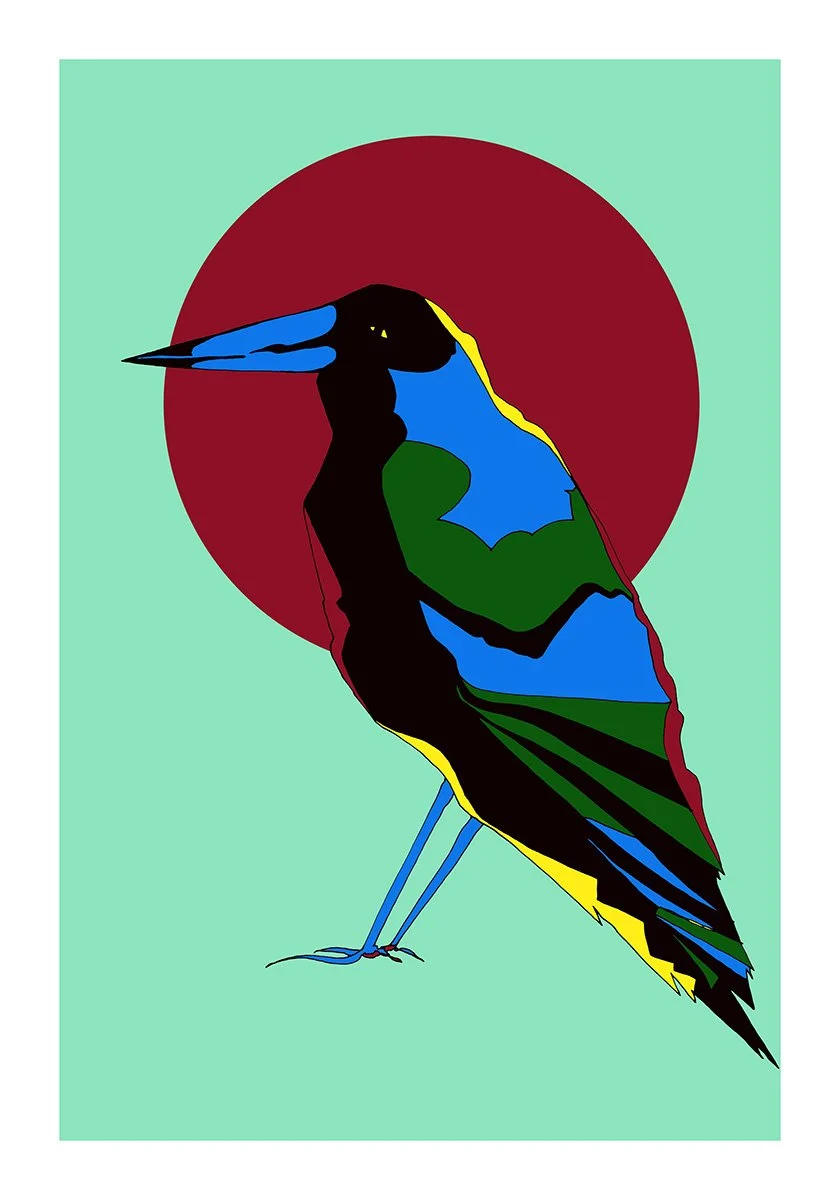 ABSTRACT POINTING BIRD JAPAN ART PRINT