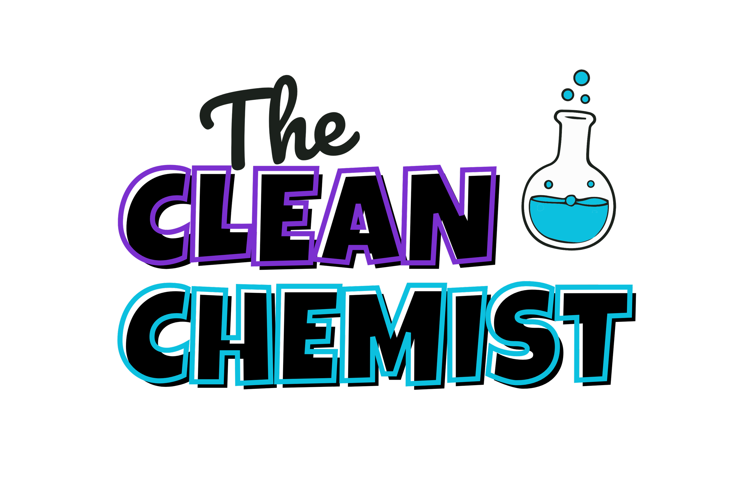 Colorful text that says "The Clean Chemistry" with a laboratory flask emitting bubbles.