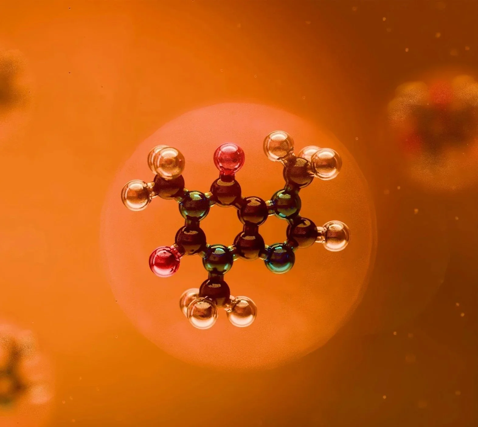 Molecular model representing biochemical structure and amino acid analysis.