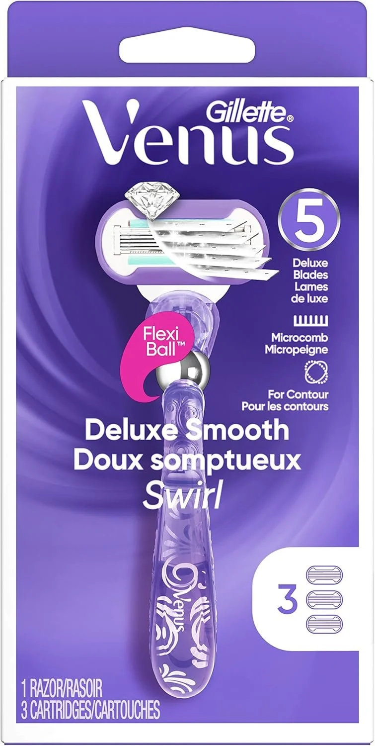 Gillette Venus Deluxe Smooth Swirl Women's Razor Handle + 3 Blade Refills
