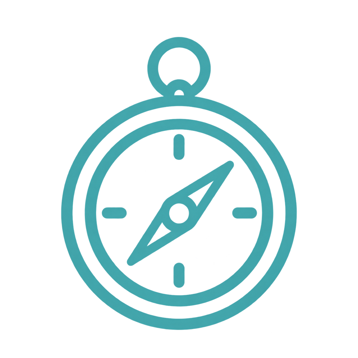 teal outline of a compass representing adventure