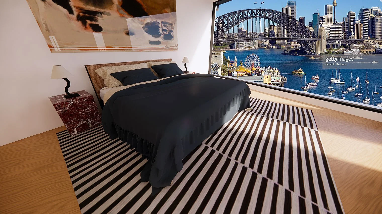 Framed views and soft textures offer a private retreat, balancing simplicity with character.