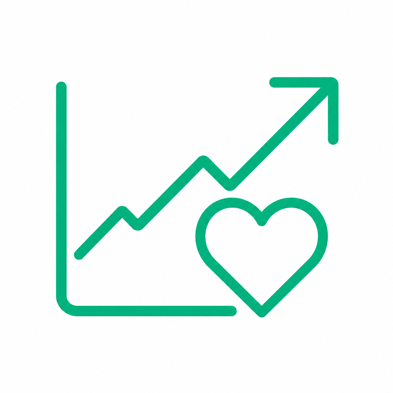 Line graph with an upward trend and a heart symbol, indicating positive growth in health or well-being.