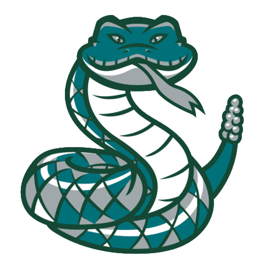 A stylized cartoon illustration of a snake with a crocodile head, coiled with its tongue sticking out and raising one clawed paw.