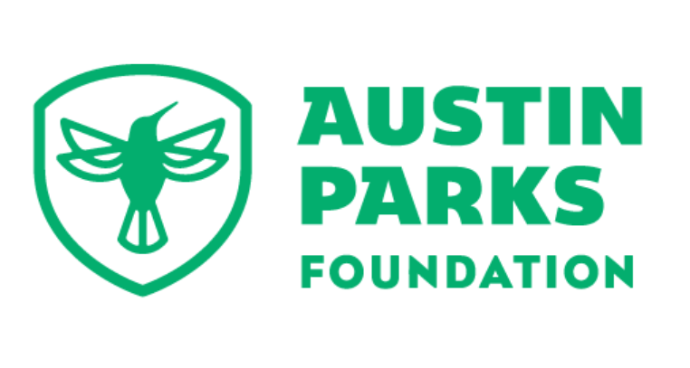 Logo of the Austin Parks Foundation featuring a stylized hawk or falcon inside a shield with green text.