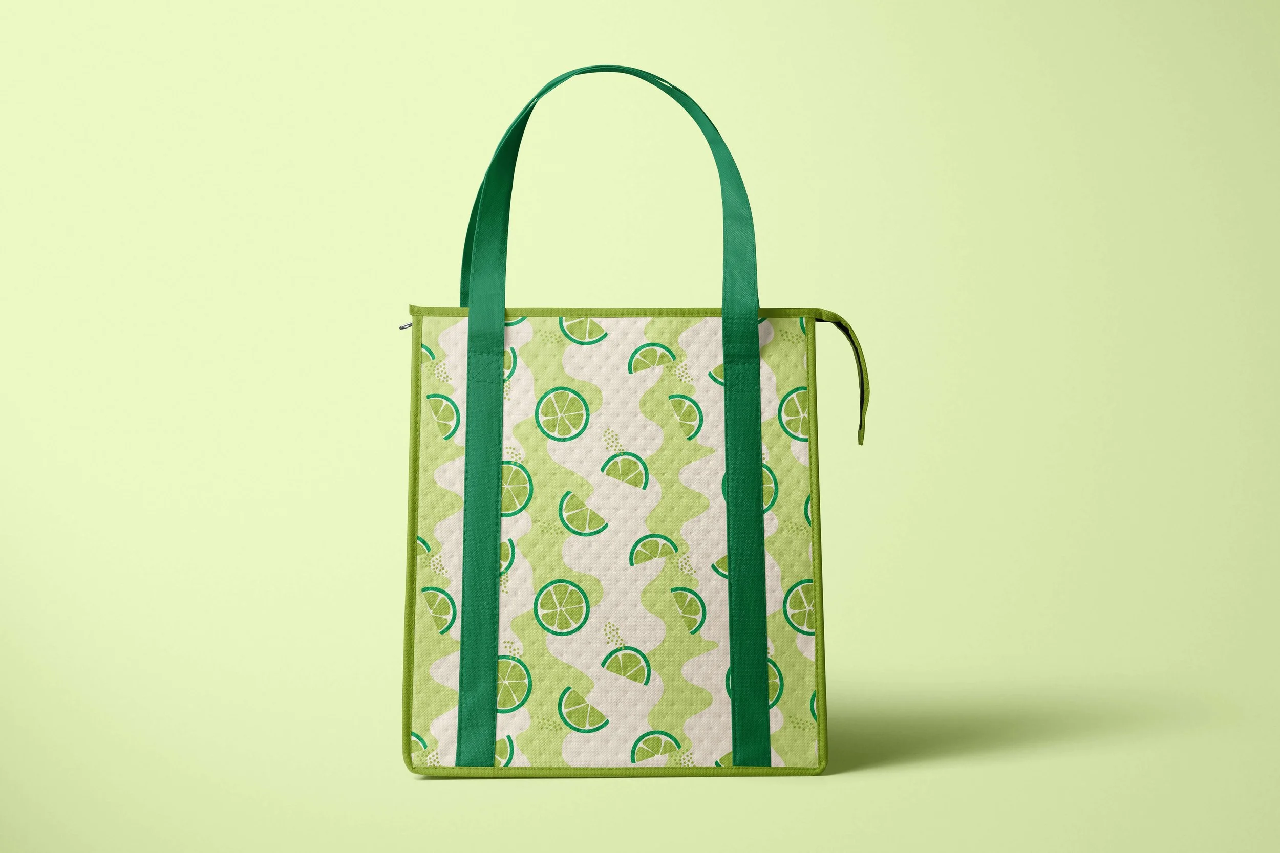 Refreshing and zesty, this cooler bag features Key Lime Lanes from the Zoomy Fruits collection.