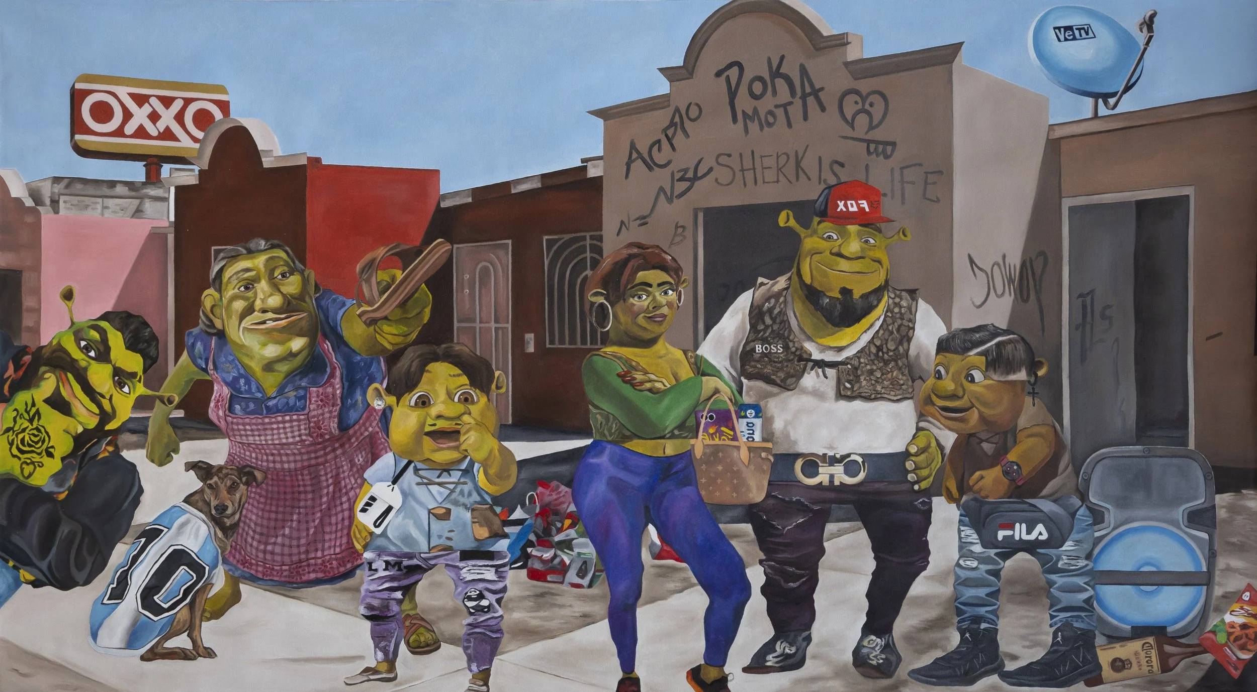 "Sherk tercermundista". Óleo sobre tela. 180x100cm. 2023