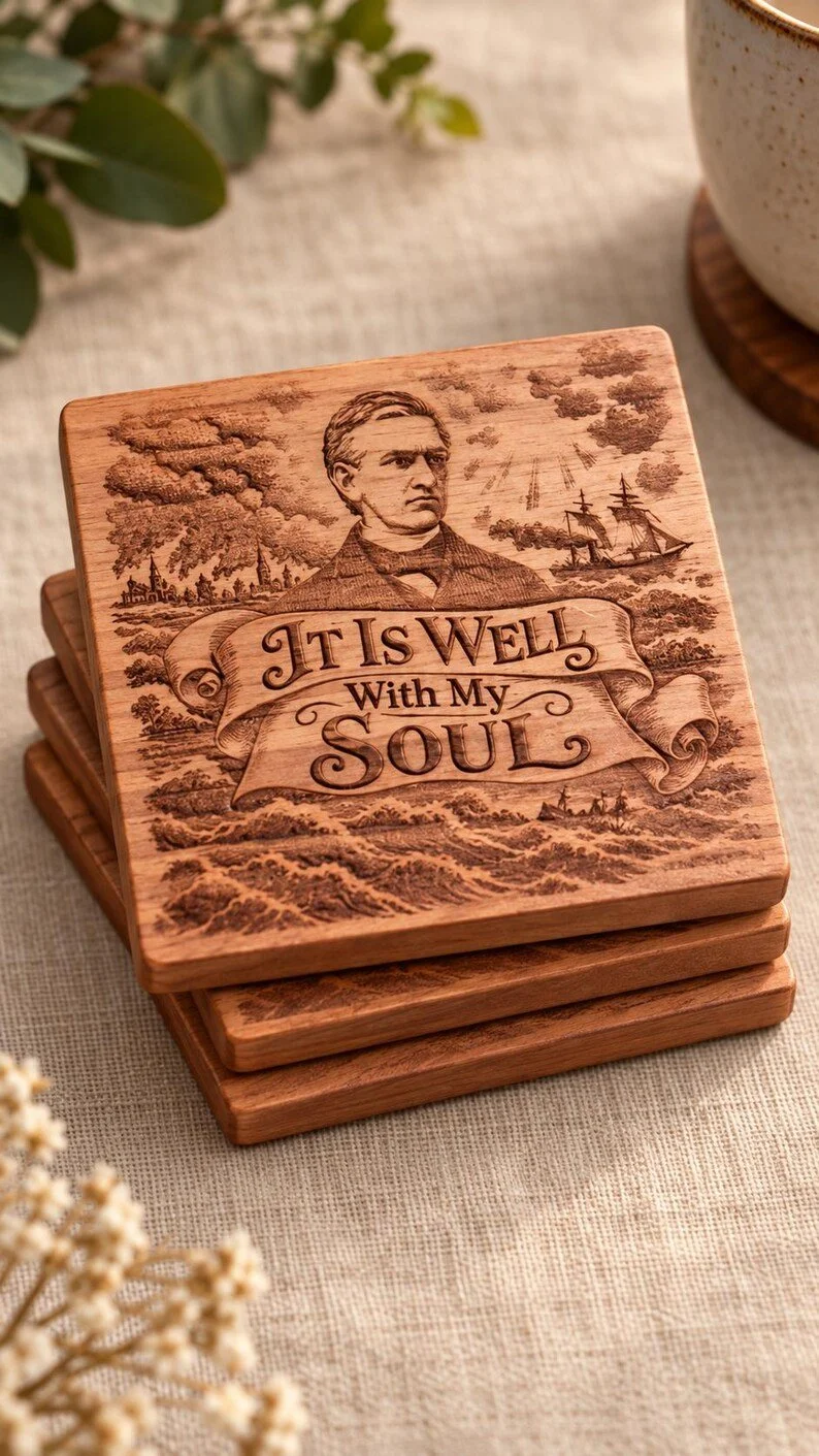 It Is Well With My Soul Square Basswood Coasters, Set of 4