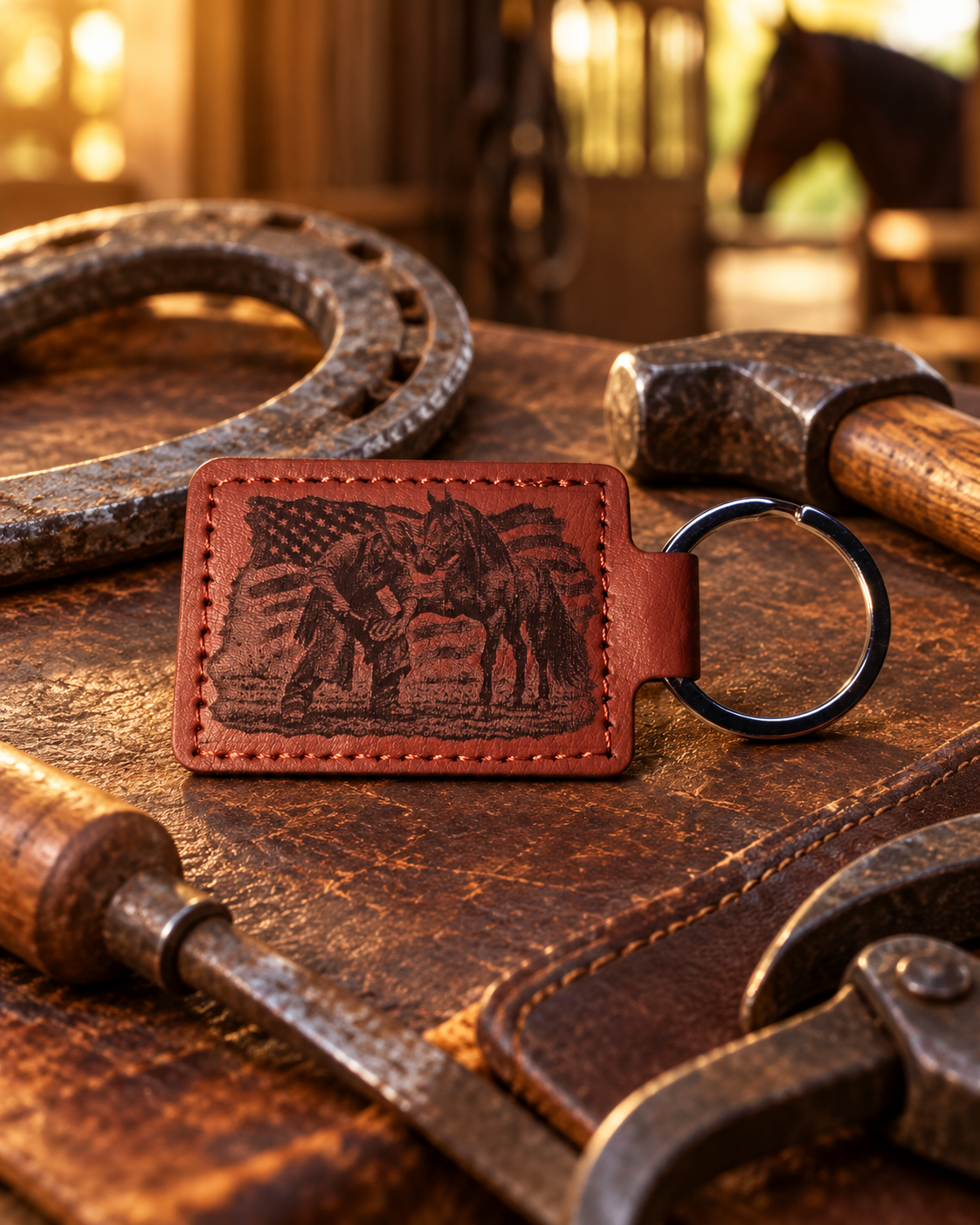 Farrier Shoeing Horse Keychain