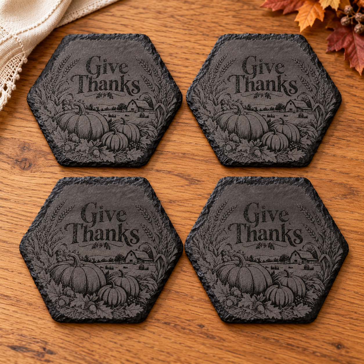 Give Thanks Hexagonal Slate Coasters, Set of 4 — Faith Note