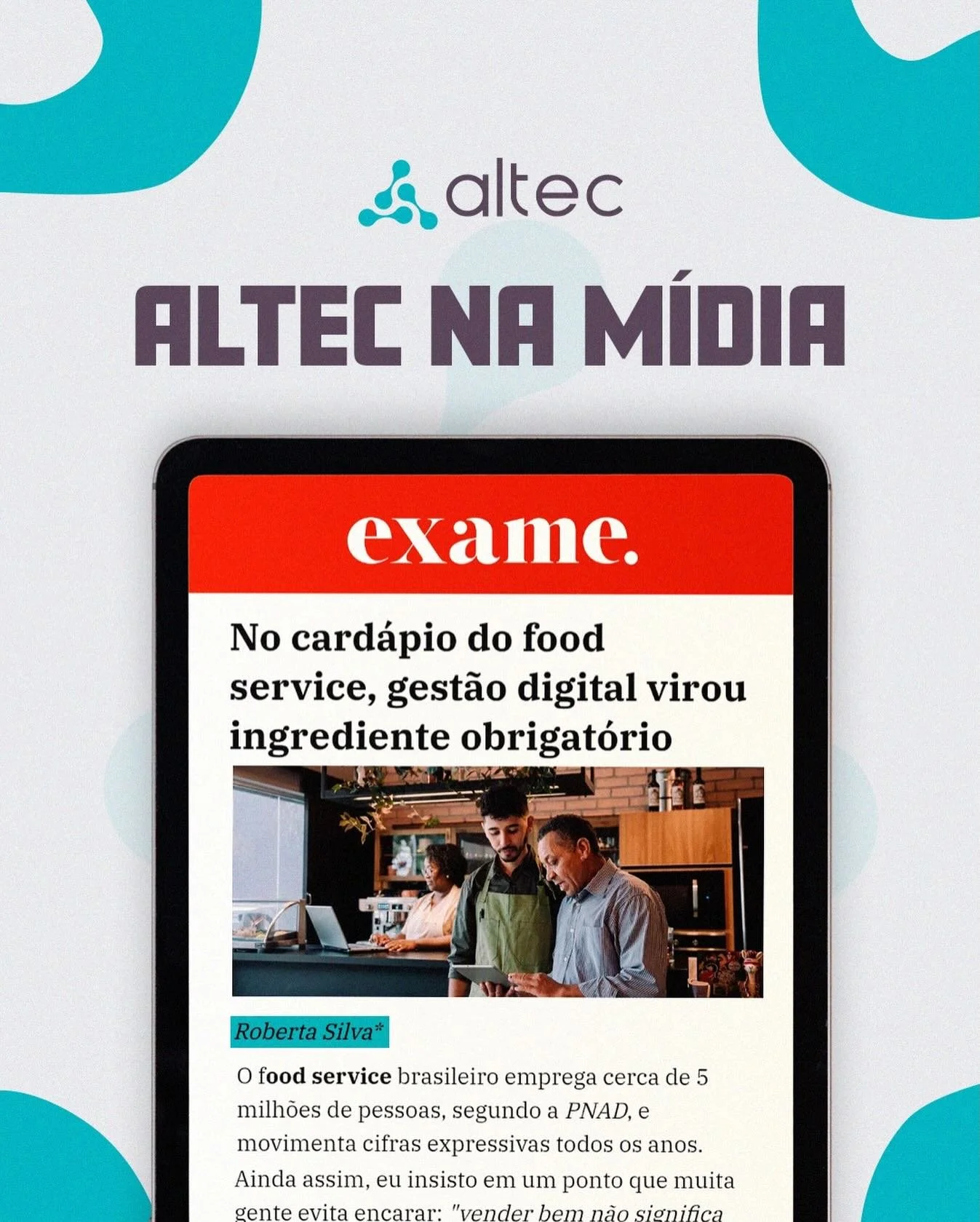 A Altec na m&iacute;dia 🚀

Nosso artigo foi publicado na Exame um dos maiores ve&iacute;culos de neg&oacute;cios do pa&iacute;s!

Tema?
👉 Gest&atilde;o digital no food service n&atilde;o &eacute; mais diferencial. &Eacute; obriga&ccedil;&atilde;o.
