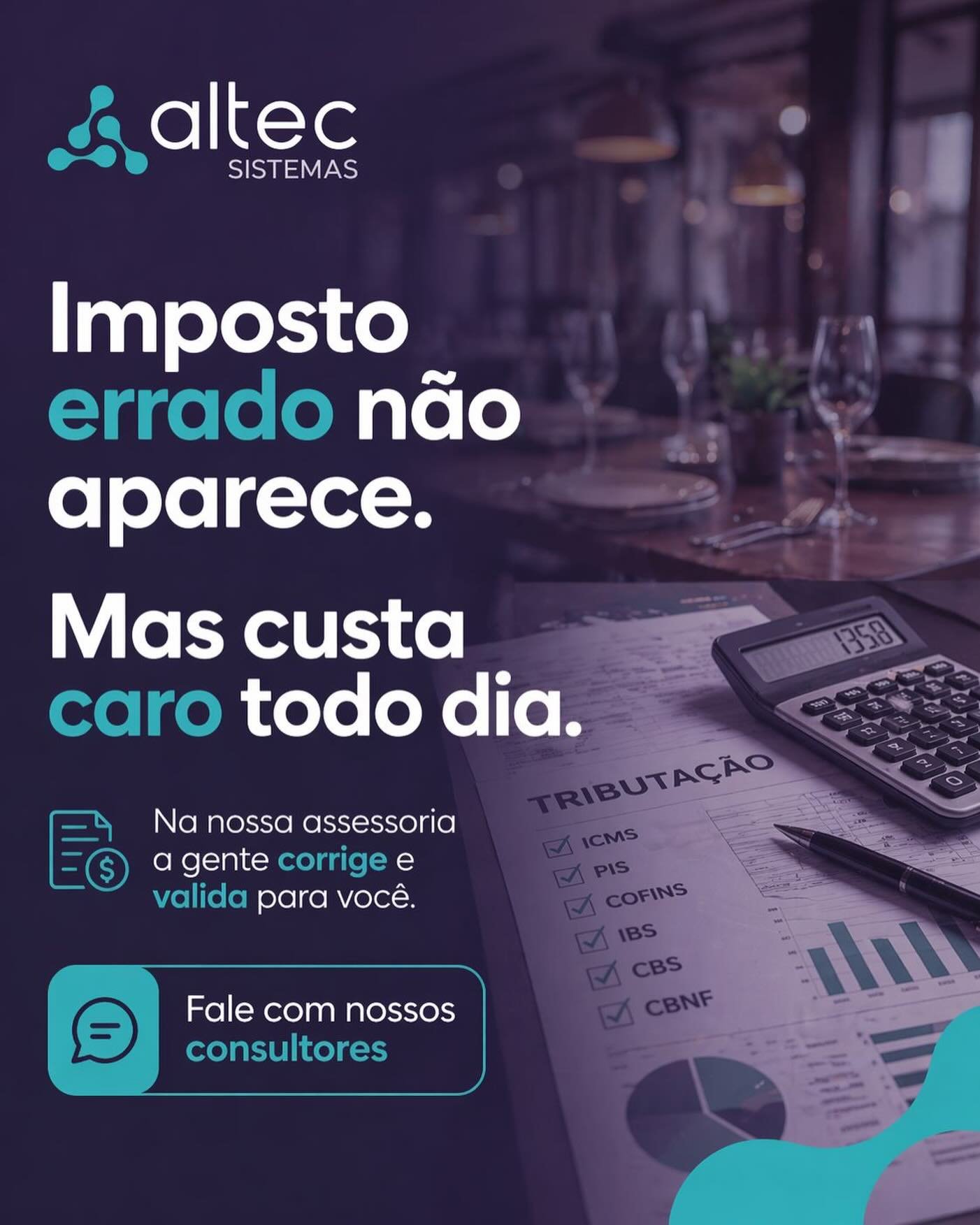 Corrigir sua tributa&ccedil;&atilde;o pode mudar seu resultado.

Quer entender como isso se aplica ao seu neg&oacute;cio?
A assessoria da Altec cuida da atualiza&ccedil;&atilde;o dos impostos junto &agrave; sua contabilidade, sem dor de cabe&ccedil;a