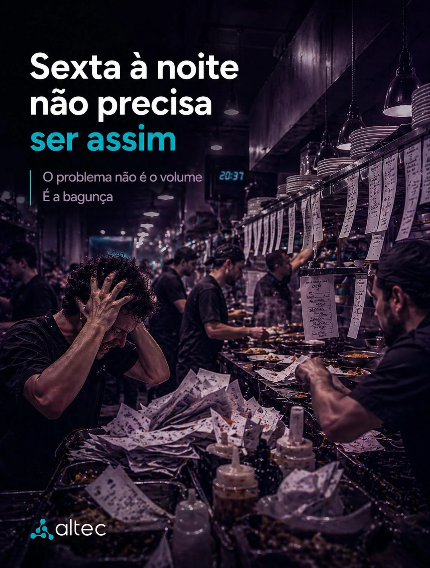 Sexta-feira, 20h.

Comanda sumindo, pedido saindo errado, equipe se atropelando.

E no meio disso tudo, algu&eacute;m sempre fala:
&ldquo;A gente precisa se organizar melhor.&rdquo;

Mas ningu&eacute;m explica como.

Porque o problema n&atilde;o &eac