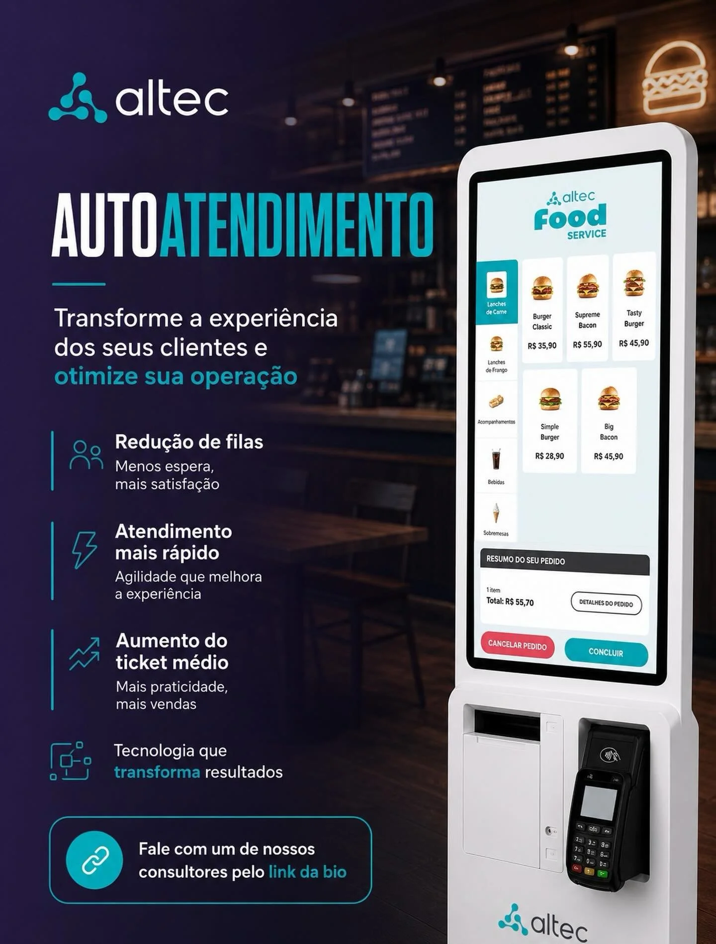 Seu cliente ainda perde tempo na fila?

Com autoatendimento, voc&ecirc; reduz esperas, agiliza pedidos e aumenta o ticket m&eacute;dio.

Quer ver isso funcionando no seu neg&oacute;cio? Fale com um consultor pelo link da bio.