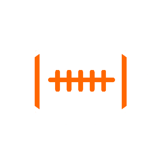 Stylized American football with an orange-white color scheme and stitched design on a black background.