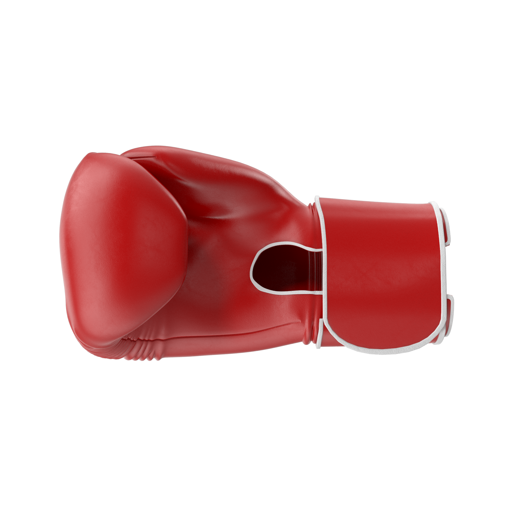 Red boxing glove with a white border on a black background.