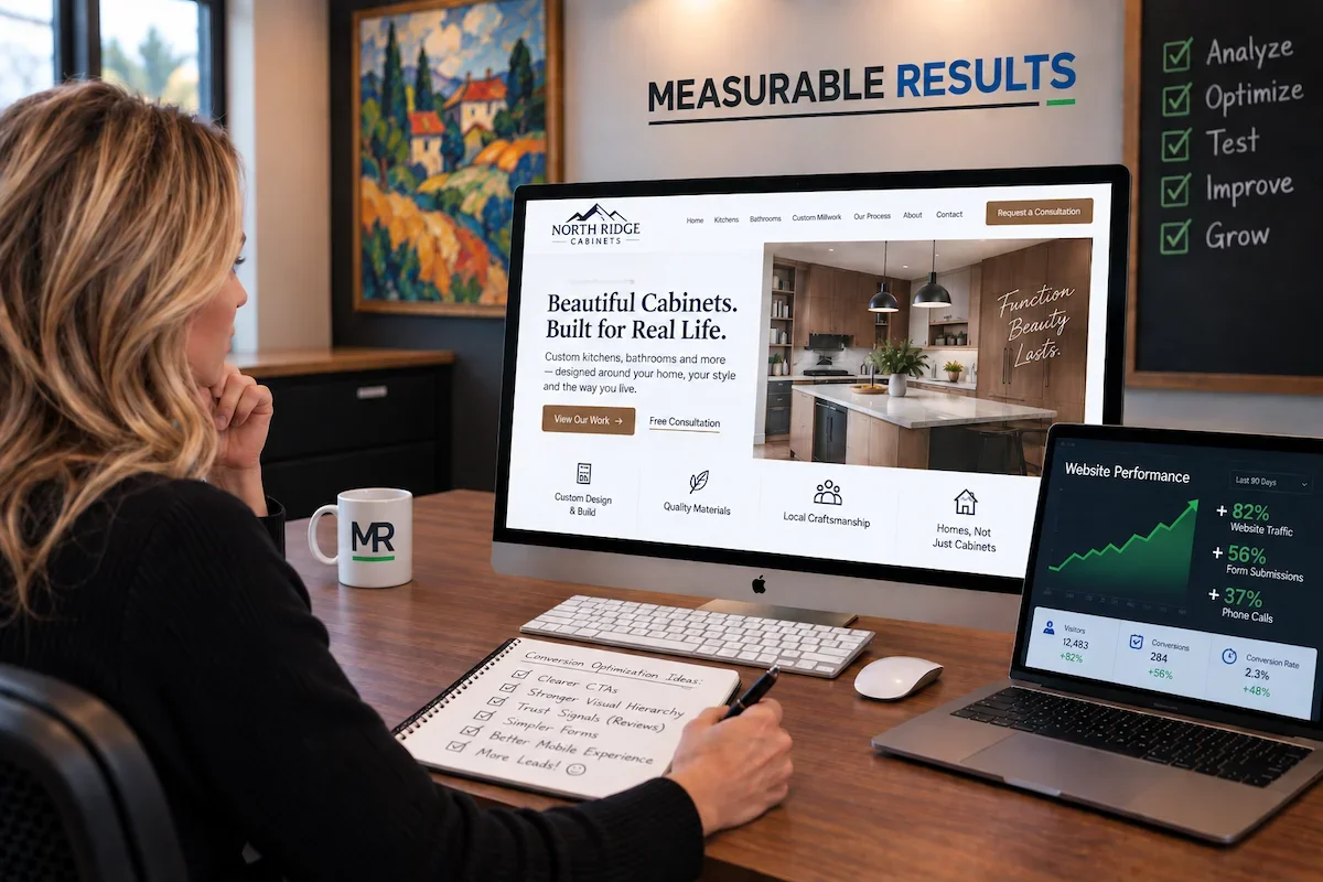 Website and conversion optimization for a cabinet company, improving customer experience, calls to action and website performance.