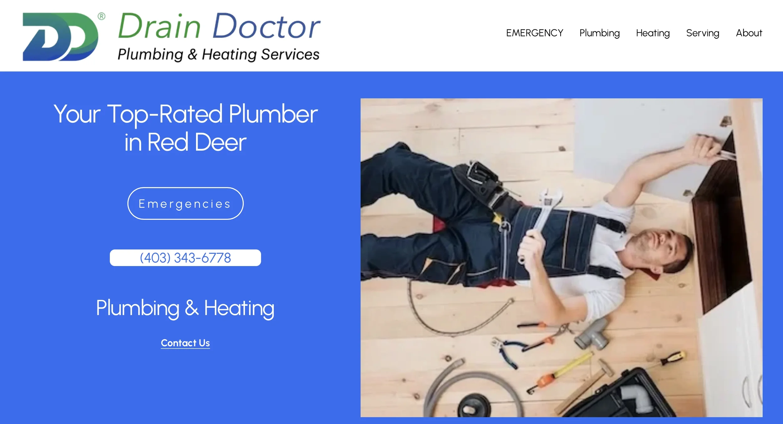 Current Drain Doctor plumbing and heating website managed by Measurable Results Consulting.