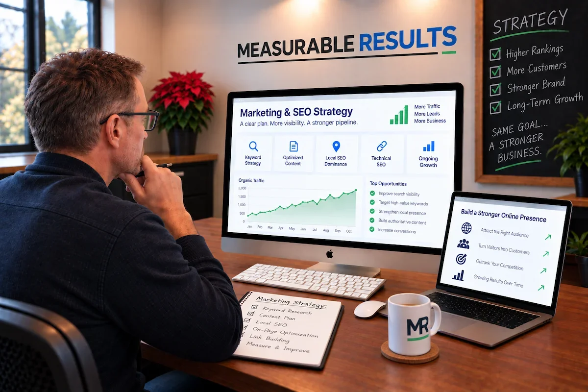 Marketing and SEO strategy planning focused on local search visibility, content, website performance and long-term business growth.