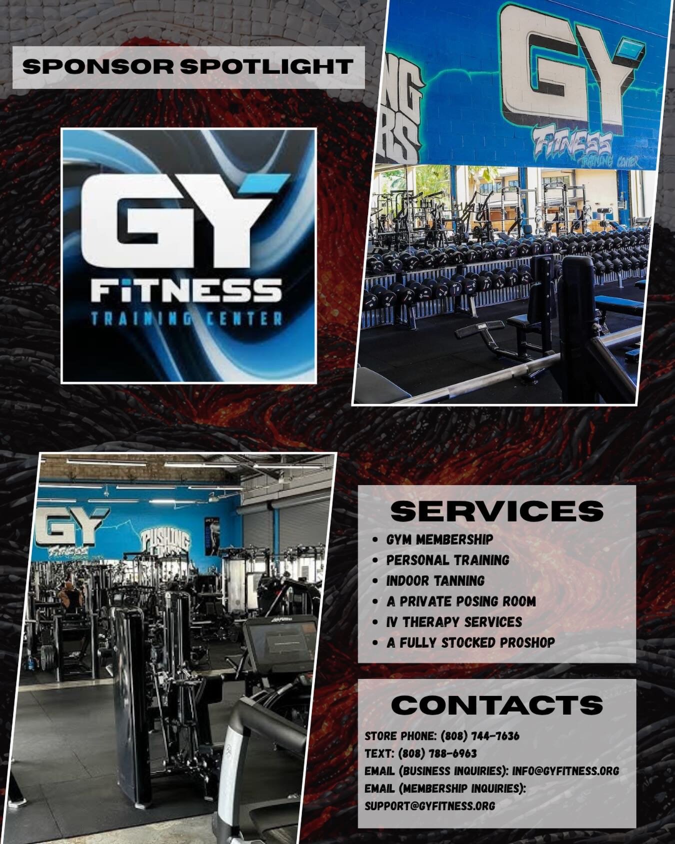 🌺Sponsor Spotlight: GY Training and Wellness Center 

Aloha Muscle would like to extend a heartfelt mahalo to GY Training and Wellness Center for their generous support! Their commitment to our community helps us continue pursuing our passion, and w