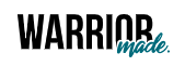 Logo with text 'WARRIOR made.' in black and teal.