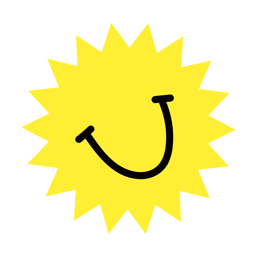 Yellow sun with a smiling face and a big letter 'U' in the center.